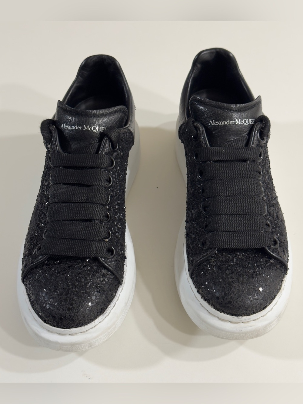 Alexander McQueen Oversized Glitter Sneaker 553771 Black White Women 36.5 US6.5
